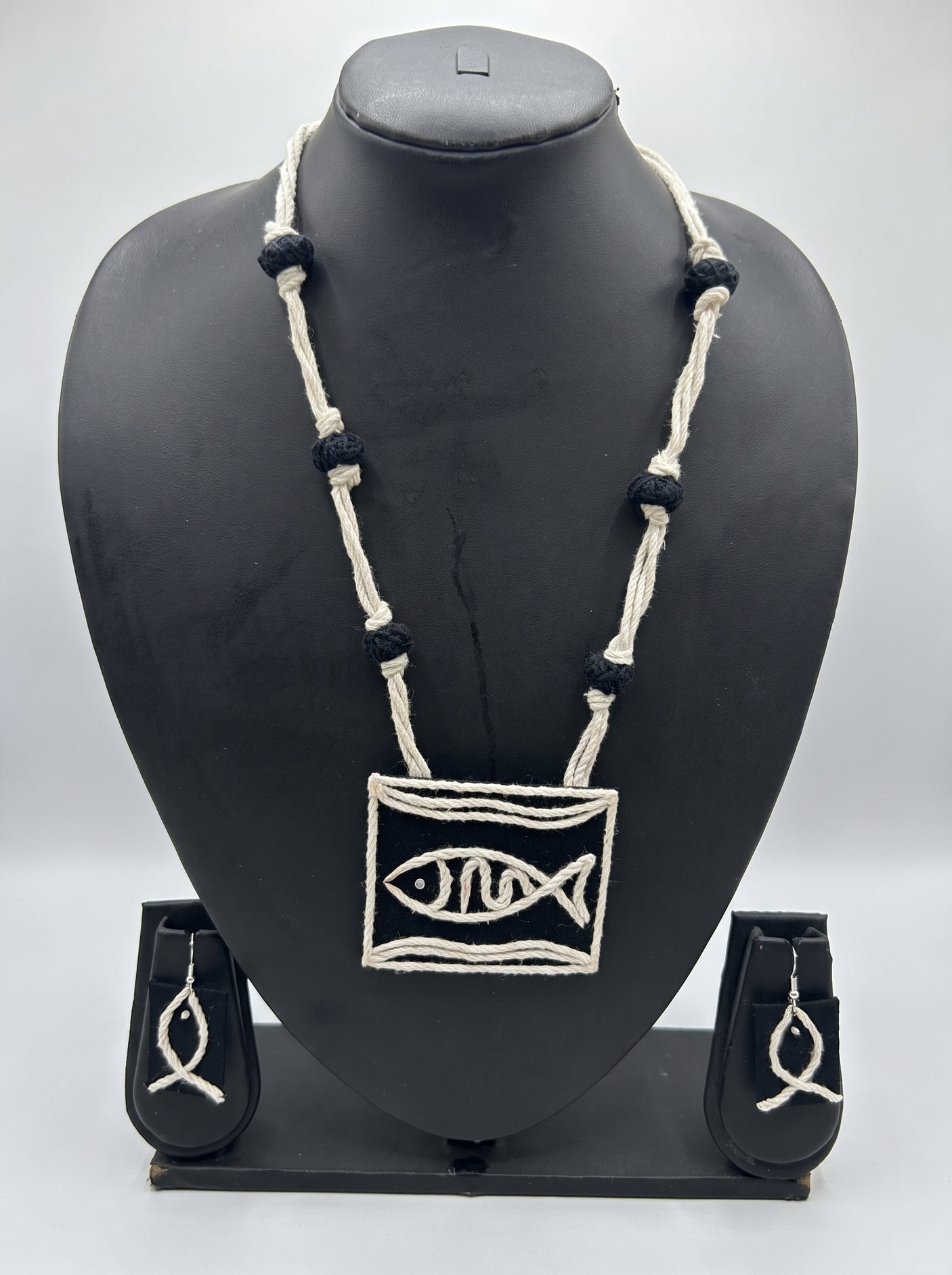 Matsya Fabric and Jute Statement Handmade Necklace Set