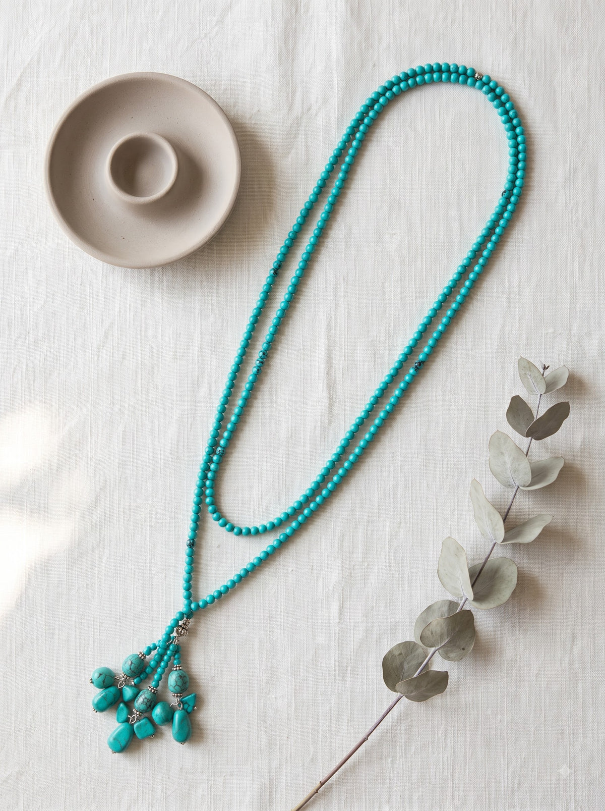 Blue Beads 2 Layer Long Handmade Necklace