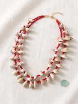 Handmade Beach Shell Necklace with Red Seed Beads