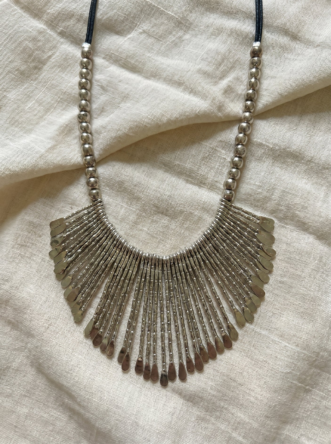Elegant Silver Finish Statement Long Necklace