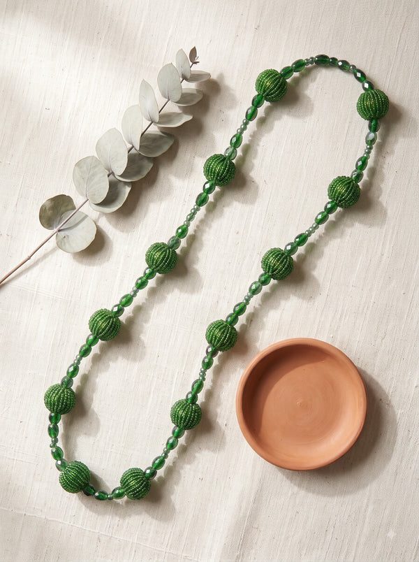 Green Circular Beads Long Boho Necklace