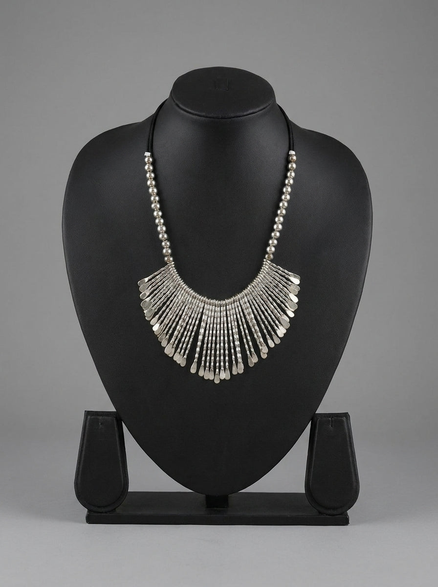 Elegant Silver Finish Statement Long Necklace