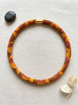 Geometric Seed Bead Collar Necklace in Earthy Tones