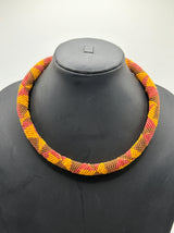 Geometric Seed Bead Collar Necklace in Earthy Tones