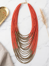 Orange and Bronze Beads Multi-Layer Statement Boho Necklace