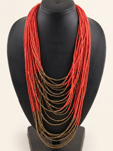Orange and Bronze Beads Multi-Layer Statement Boho Necklace