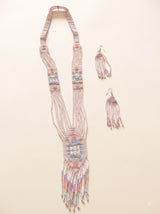 Pink and Multi-Color Hand Beaded Long Necklace Set