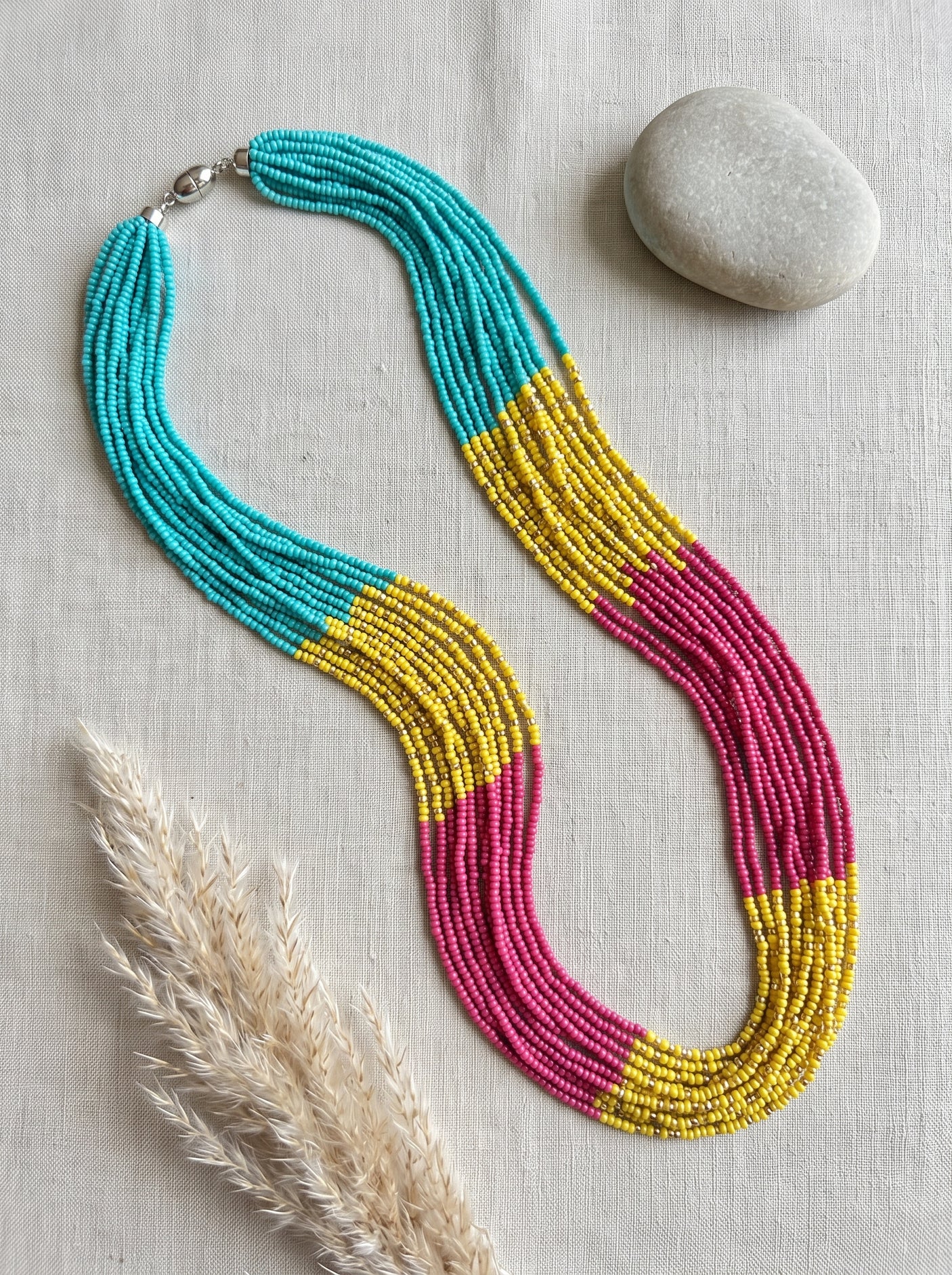 Color Blocked Vibrant Hand Beaded Boho Necklace
