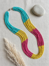 Color Blocked Vibrant Hand Beaded Boho Necklace