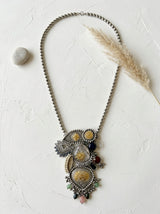 Antique Silver & Gold Mixed Element Heirloom Collage Pendant Long Necklace