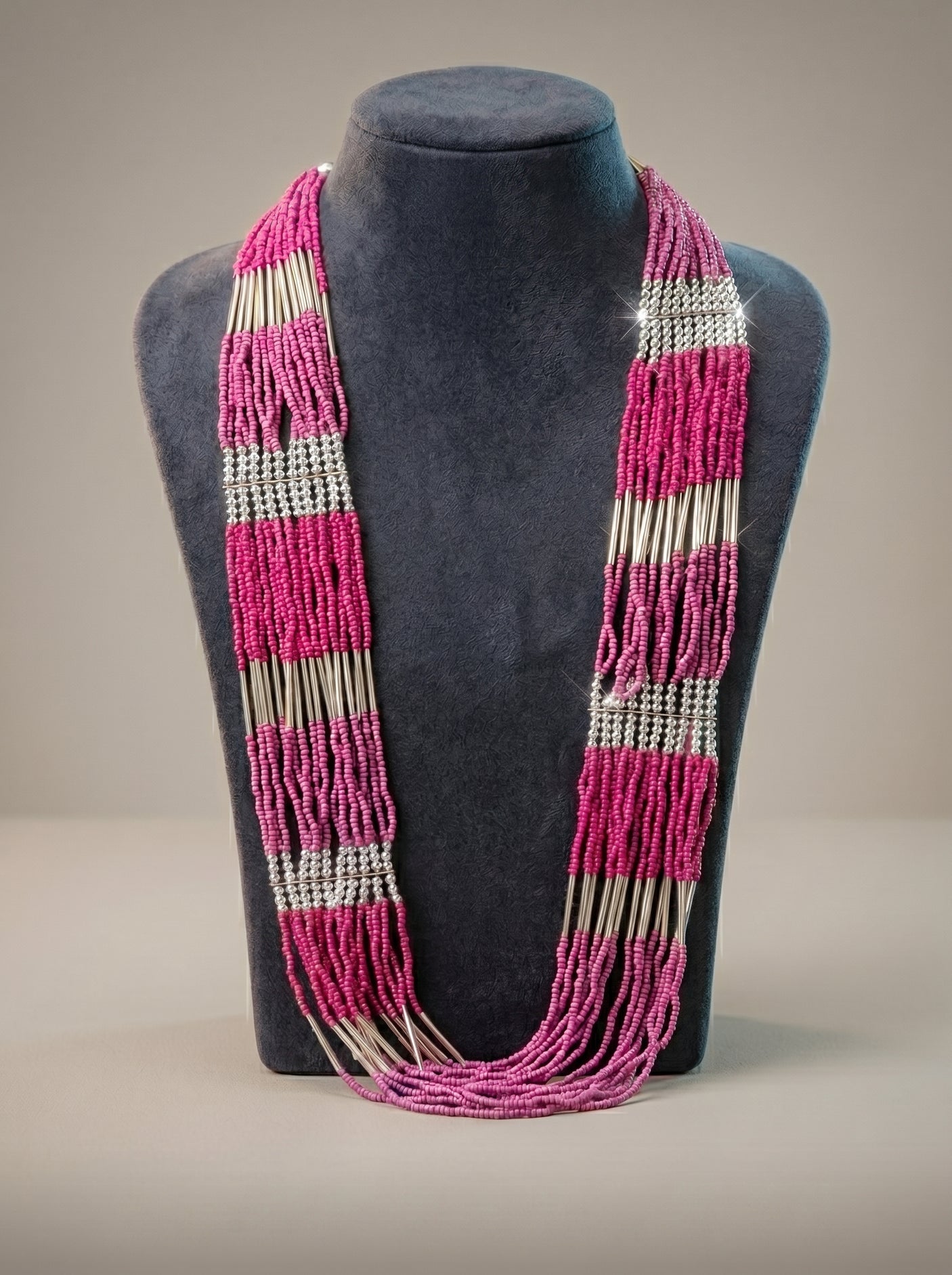 Shades of Pink Beaded Multi-Layer Handmade Necklace
