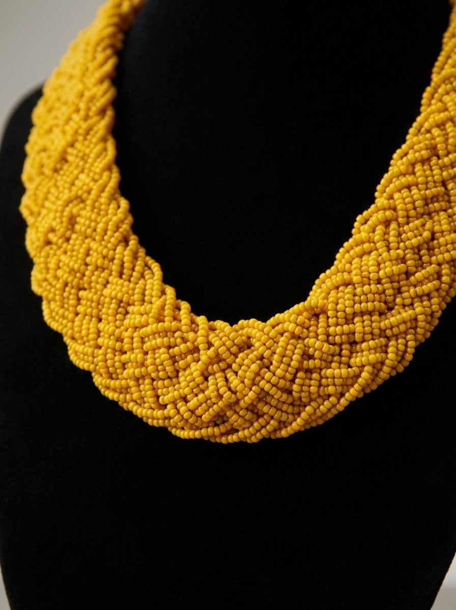Twisted Yellow Beads Handmade Necklace