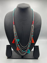 Turquoise & Coral Layered Tassel Chain Bohemian Necklace