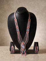 Pink and Multi-Color Hand Beaded Long Necklace Set