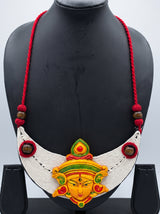 Hand-Painted Devi Face Macrame and Terracotta Clay Necklace