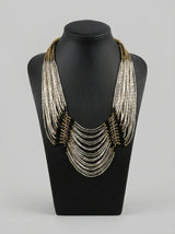 Elegant Beaded Bronze and Silver Handmade Necklace