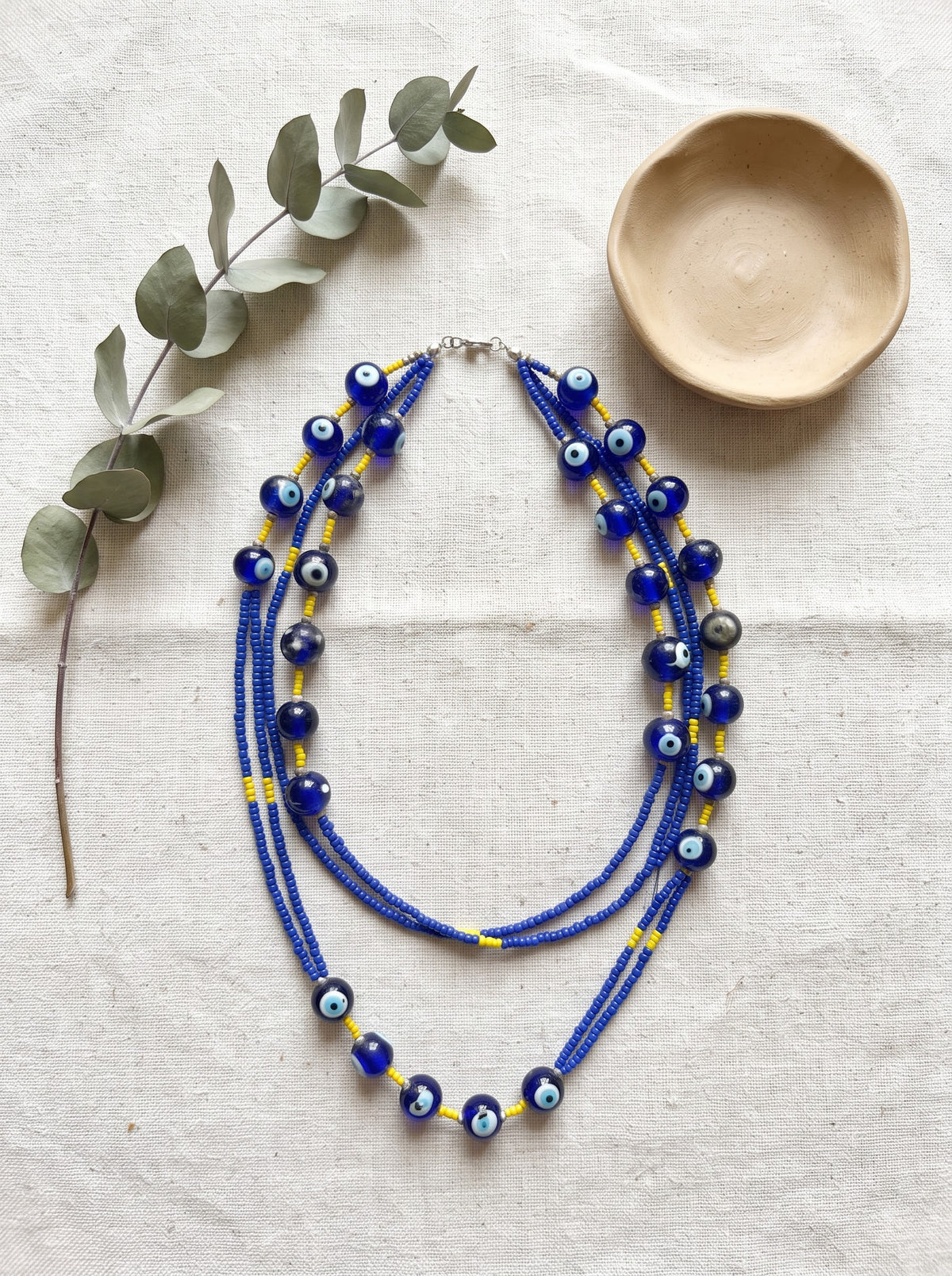 Evil Eye Hand Braided with Blue Beads Long Necklace