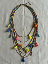 Multi-Color Beads and Pom Pom Boho Necklace
