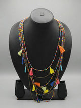Multi-Color Beads and Pom Pom Boho Necklace