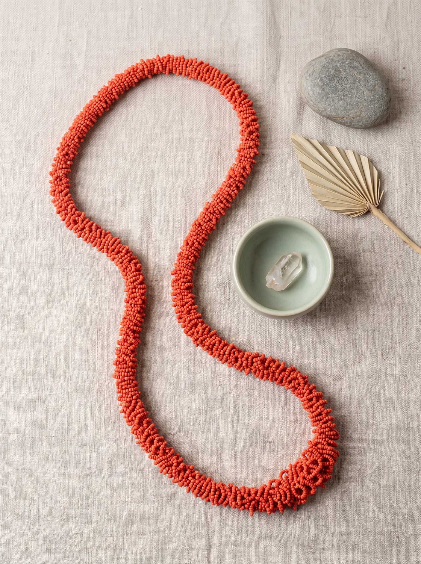 Orange Seed Beads Hand Beaded Long Necklace
