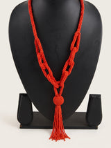 Orange Seed Beads Link Chain Long Necklace