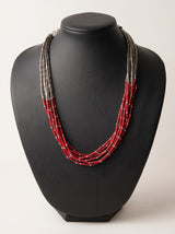 Red & Silver Multi-Strand Beaded Statement Necklace