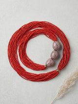Red Beaded Multi-Layer Handmade Necklace