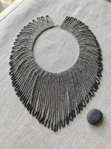 Black & Silver Seed Bead Spike Fringe Statement Collar Necklace