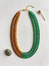 Color Blocked Brown and Green Glass Beads Handmade Necklace