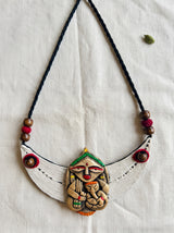 Folk Art Tribal Woman Face Macrame and Terracotta Clay Handmade Necklace