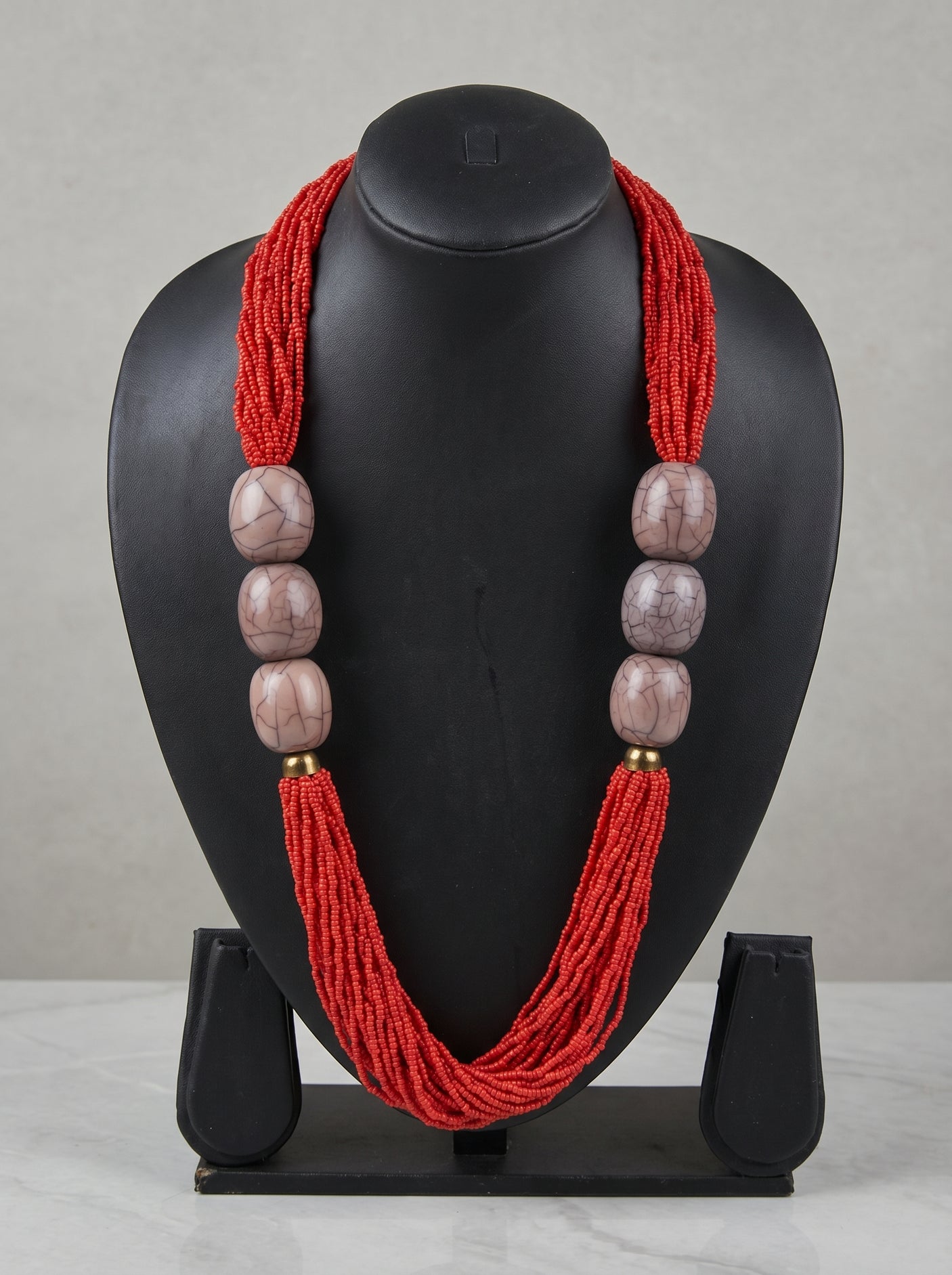 Red Beaded Multi-Layer Handmade Necklace