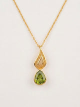 Nature Inspired Gold Pendant Necklace with Green Crystal
