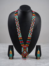 Multi-Color Hand Beaded Long Necklace Set