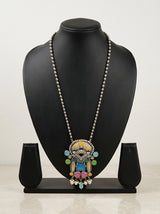 Dual Tone Mughal Filigree Multi-Gemstone Pendant Necklace on Silver Bead Chain
