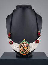 Folk Art Tribal Woman Face Macrame and Terracotta Clay Handmade Necklace