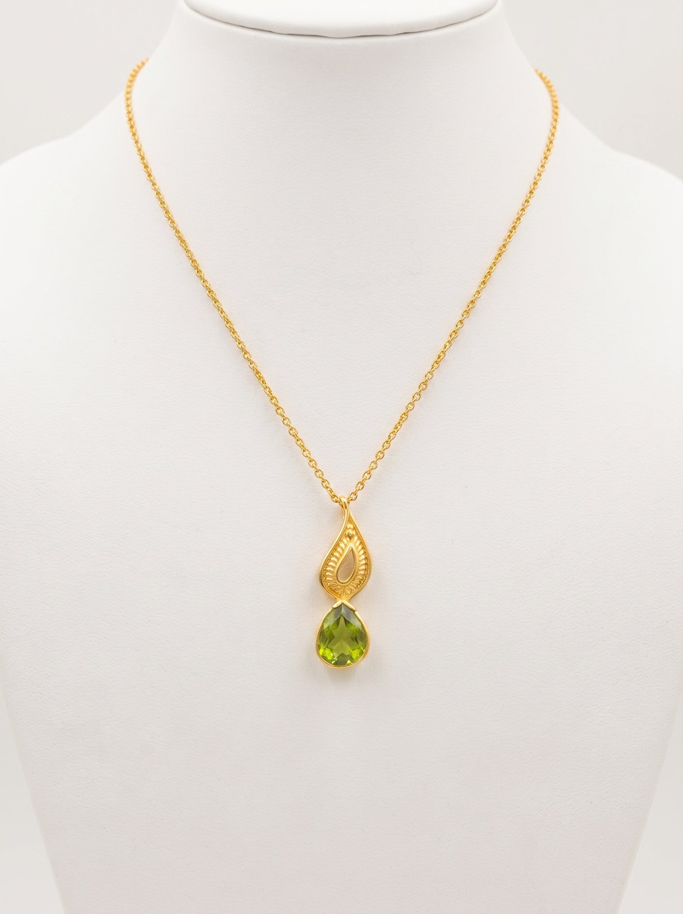 Nature Inspired Gold Pendant Necklace with Green Crystal