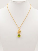 Nature Inspired Gold Pendant Necklace with Green Crystal