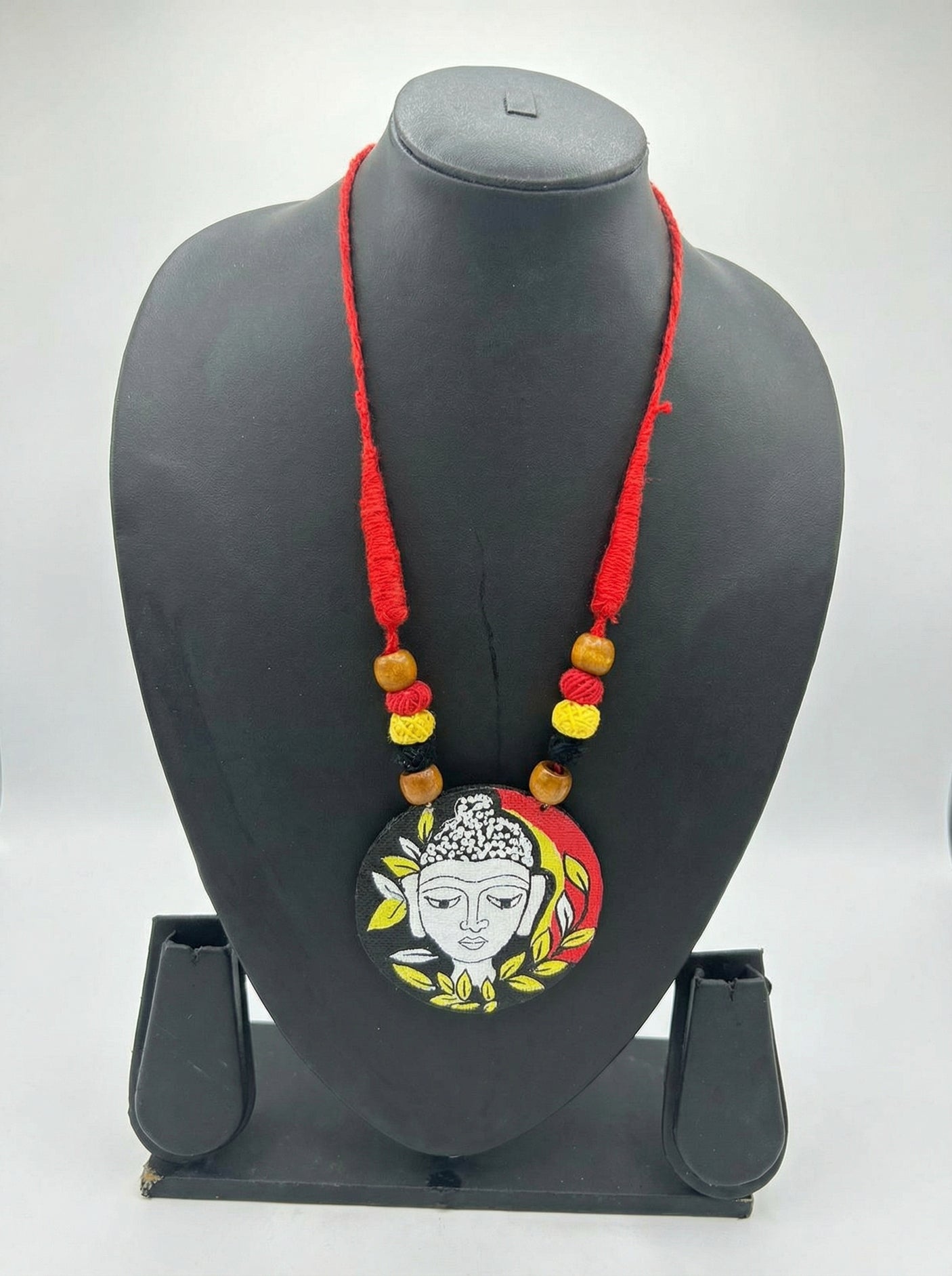 Black & Gold Hand-Painted Buddha Pendant Necklace