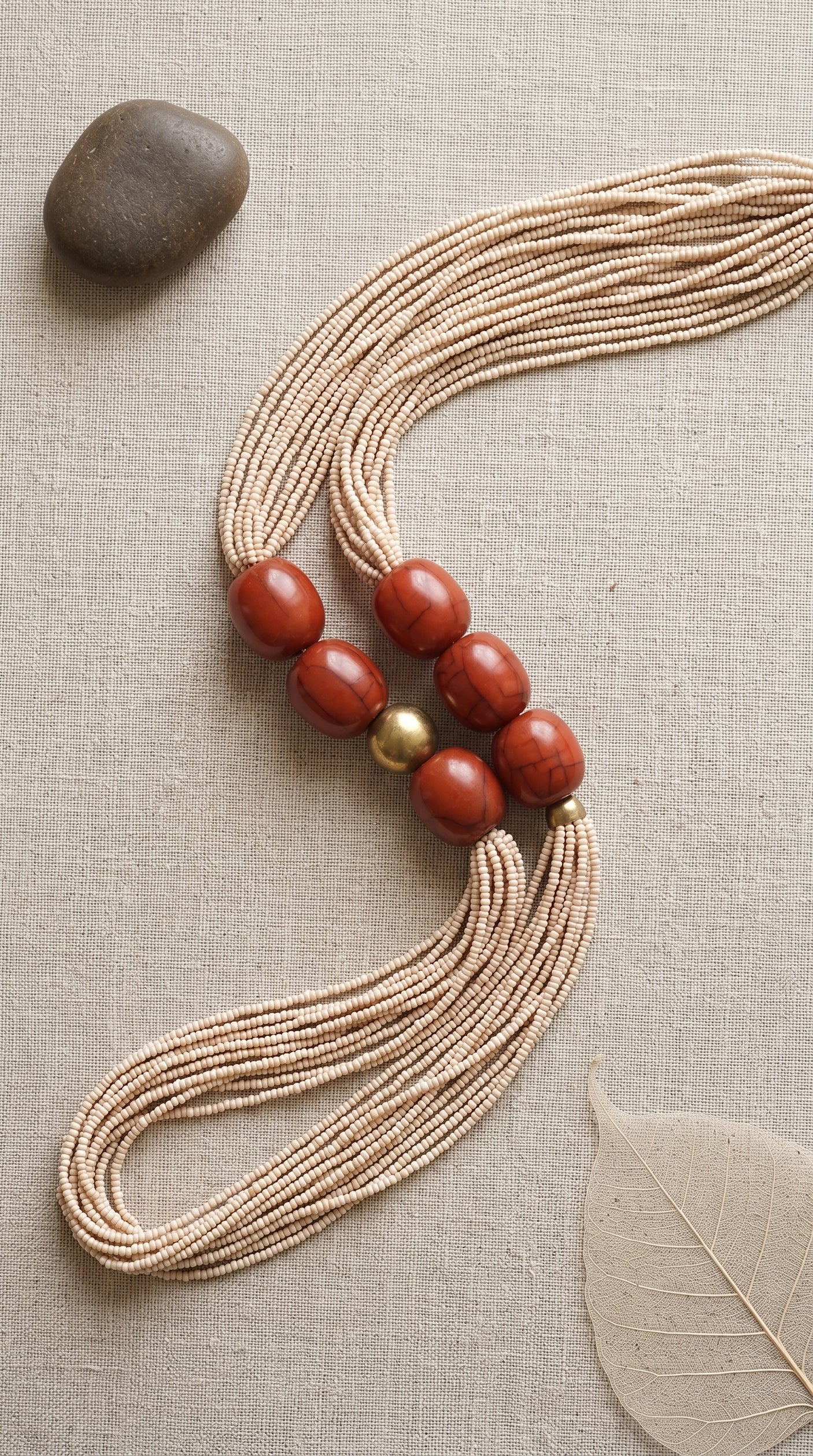 Beige Beaded Multi-Layer Handmade Necklace