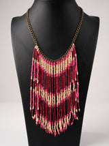 Shades of Pink and Red Beaded Waterfall Necklace