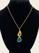 Nature Inspired Gold Pendant Necklace with Blue Crystal