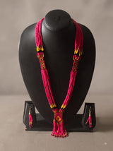Pink and Multi-Color Hand Beaded Long Necklace Set