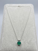 Emerald Green Heart Crystal Solitaire on Dainty Silver Chain Necklace