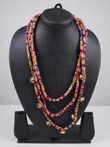 Kalamkari Fabric Cord 3 Layer Handmade Ghungroo Necklace Set