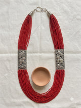 Coral Seed Beads Elephant Motif Matt Gold Finish Necklace