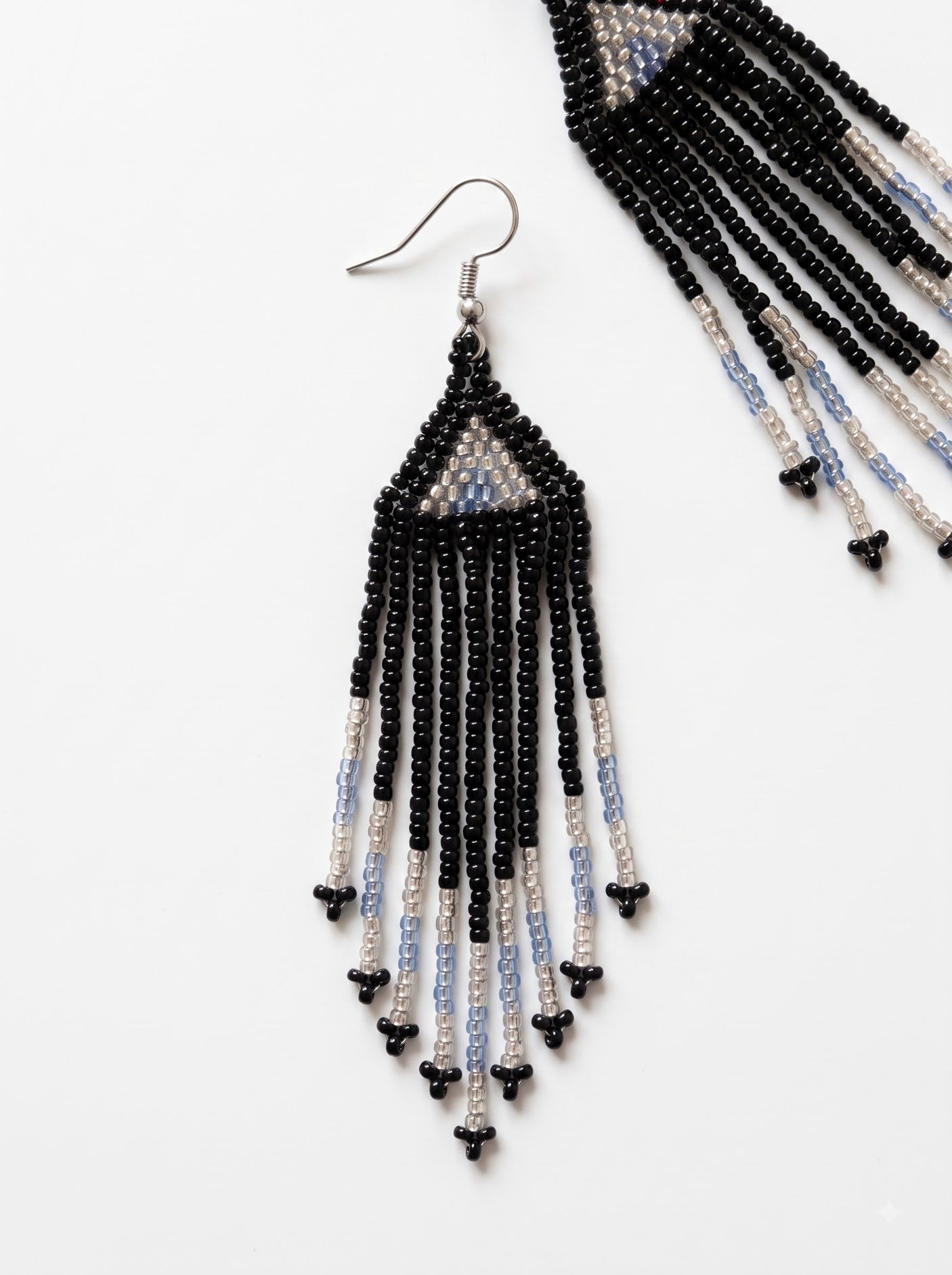 Black and Grey Hand Beaded Dangler Earrings