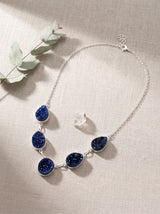 Blue Sugar Druzy Natural Gemstones Embedded Silver Chain Necklace