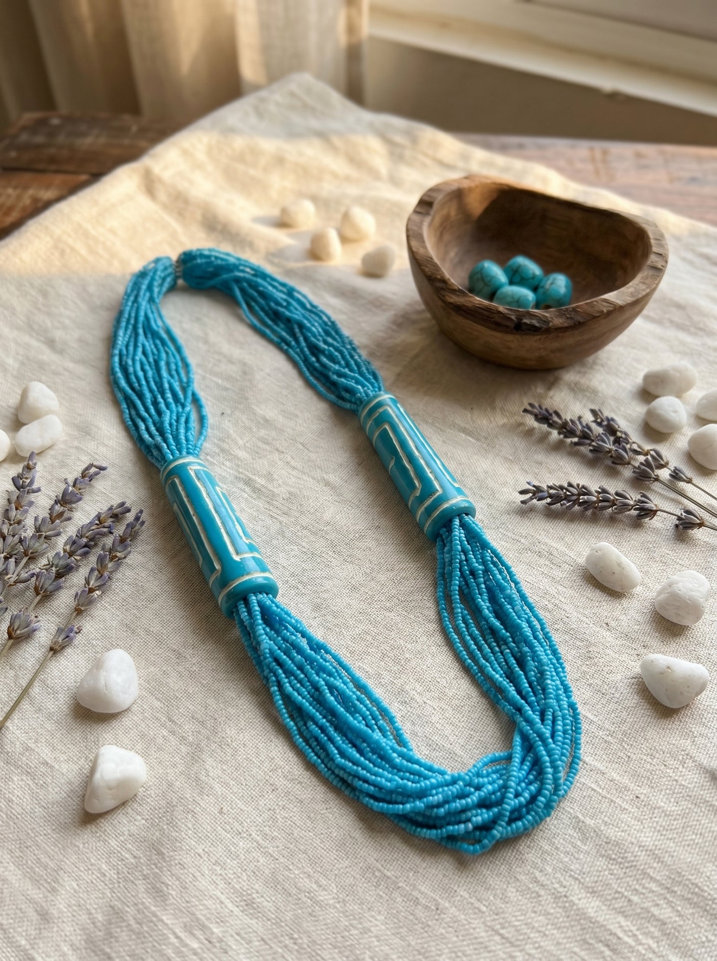 Blue Beaded Multi Layer Long Necklace