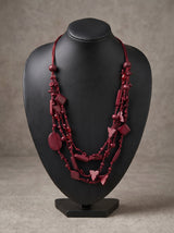 Wine Color Boho Beads and Rope Handmade Necklace