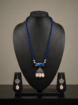 Blue Braided Cord Cowrie Shell Triangle Pendant Necklace Set